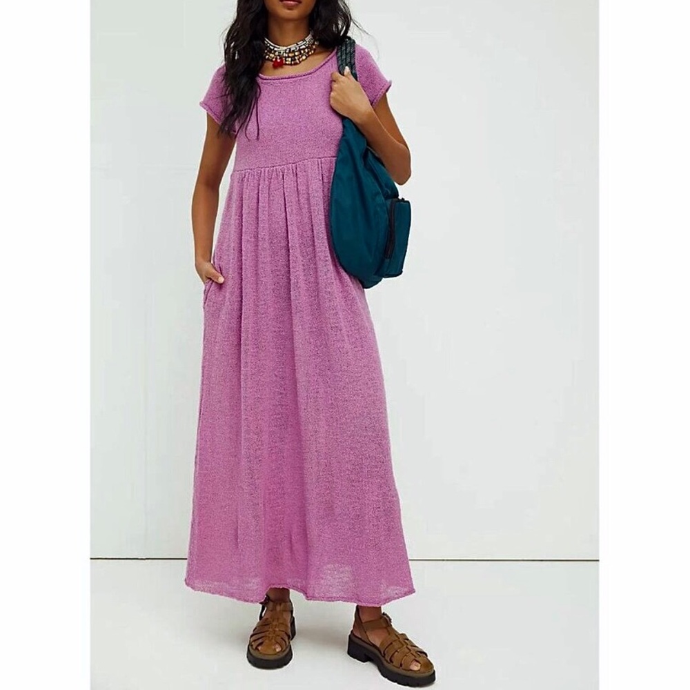FREE PEOPLE BEACH Myla Sweater Maxi Dress Lilac Short Sleeves